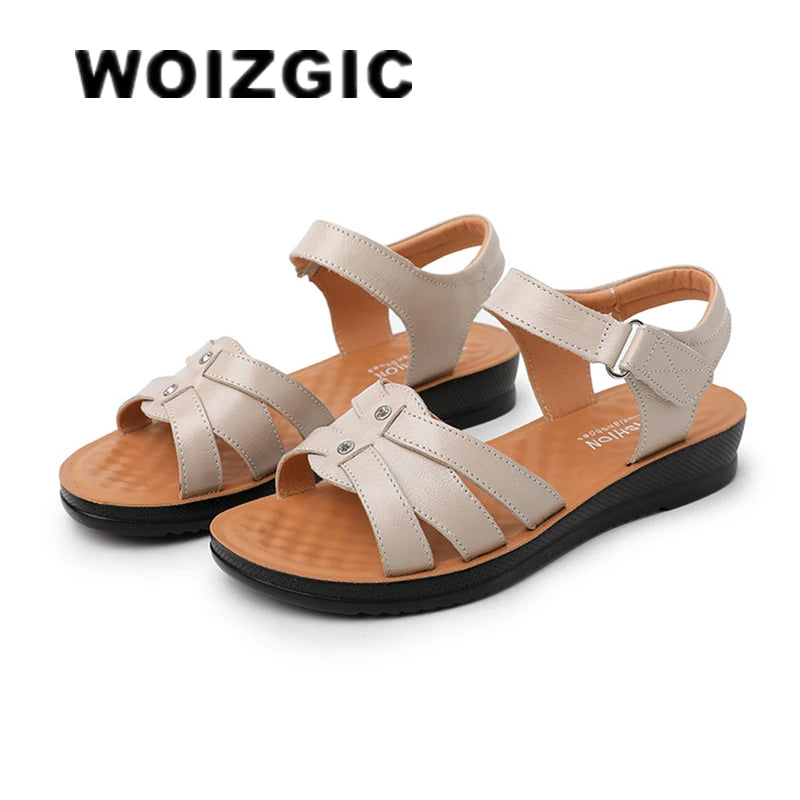 Women's Female Ladies Mother Genuine Leather Sandals Platform Shoes Non Slip Summer Cool Beach Hook Loop Plus Size 42 43