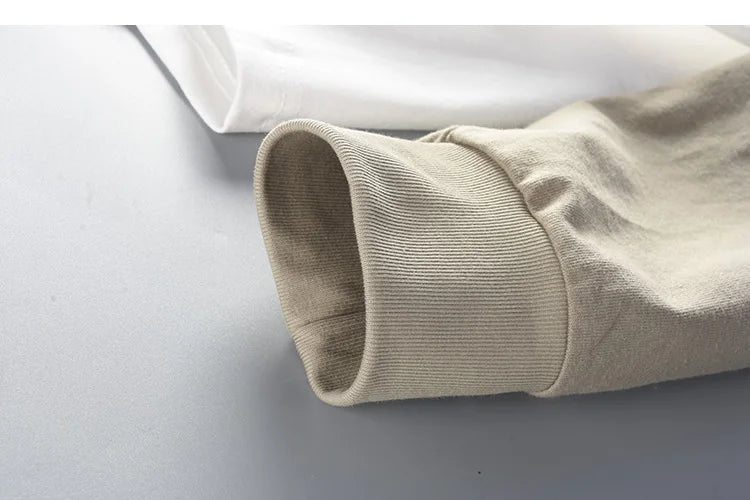 Autumn New American Retro Long Sleeve O-neck Contrast Splicing T-shirt Men's Fashion 100% Cotton Washed Old Casual Sport Tops