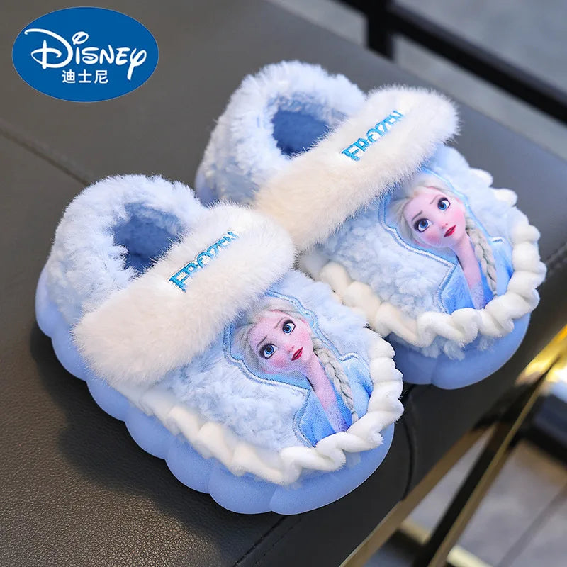 Children's Princess Elsa Winter Warm Children's Cotton Home Slippers Frozen Snow Non-Slip Slippers For Baby Girls Size 24-36