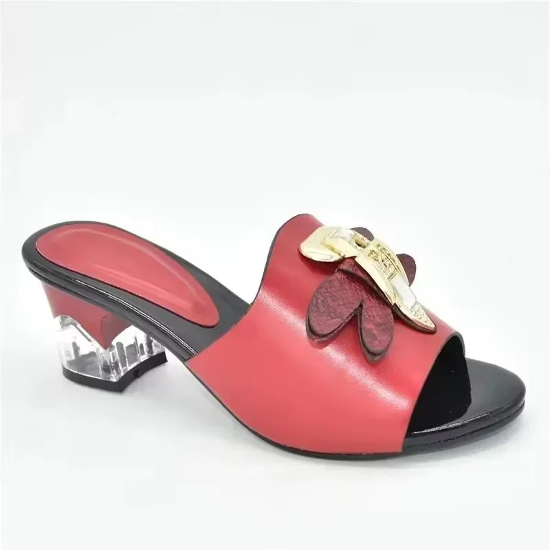 Women's Italian High Heel Slippers Shoes with Metal Trim and Rhinestones for Ladies Suitable for Autumn Wedding