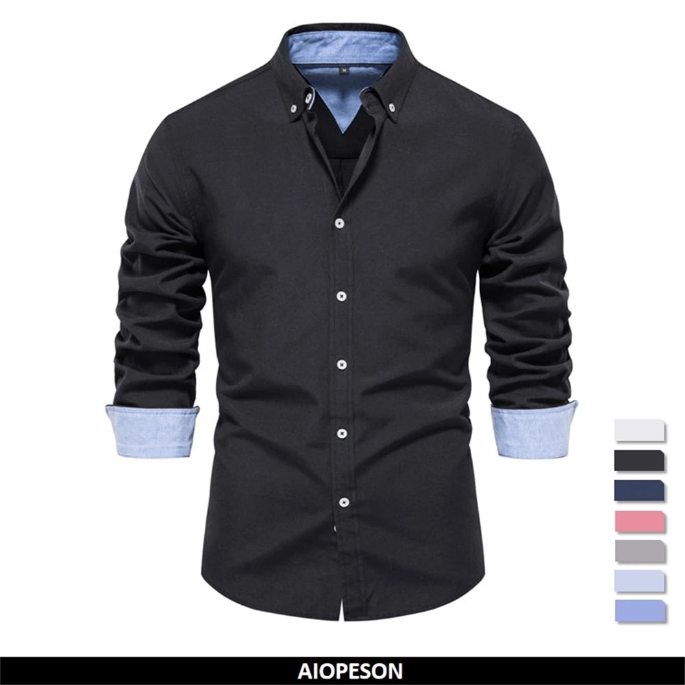 2023 New Autumn Cotton Men's Oxford Shirt Long Sleeve Button Down Social Business Casual Shirts for Men