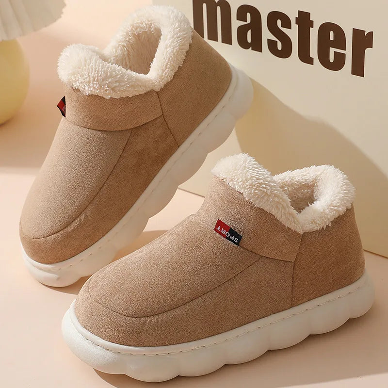 Men's Warm Fluffy Cotton Shoes Outdoor and Indoor Anti-Skid Fur Plush Male Winter Shoes With Soft Sole Fuzzy House Slippers