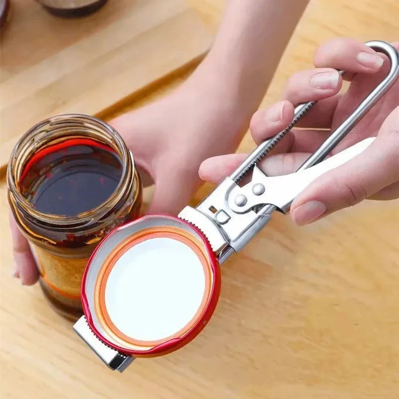 Verstelbare roestvrijstalen, antislip, multifunctionele pot- en flesopener, ergonomisch, robuust keukengereedschap