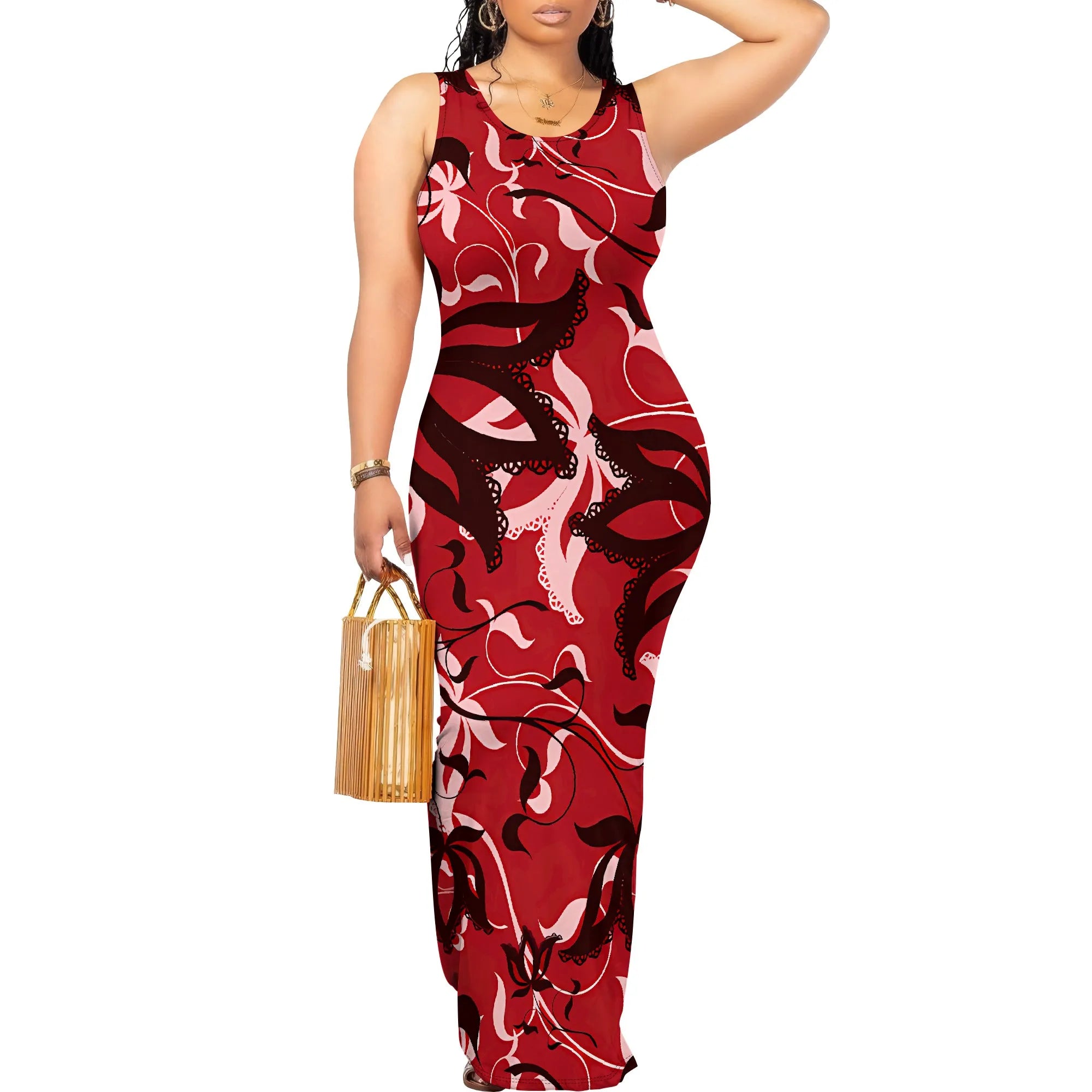 Sleeveless Purple Floral Maxi Dress for Women Slim Fit Long Summer Sundress Korean Style Bodycon Vacation Look