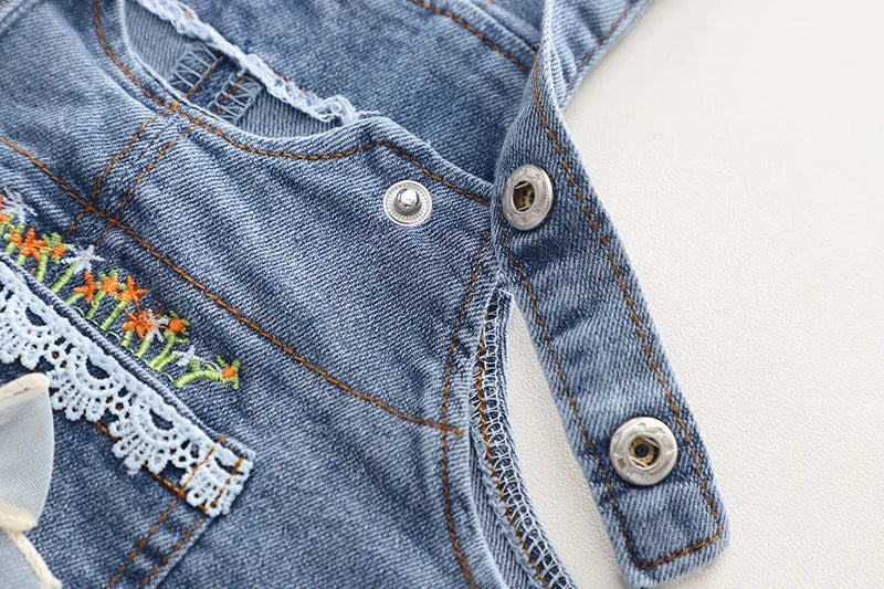 New Spring Kids Clothes Set Girls Cute Flower Blouse + Denim Overalls Children 2PCS Outwear 12-36m 4-6Y Girls