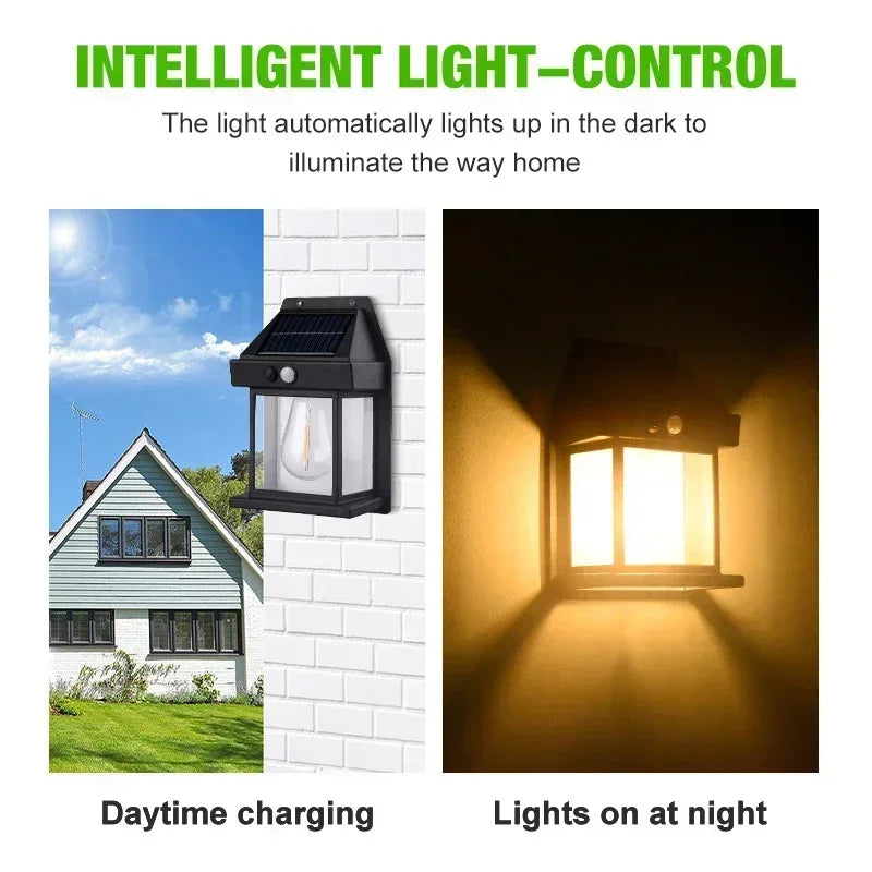 Solar-Powered Waterproof Outdoor Wall Light with Motion Sensor Tungsten Filament Garden Yard Decoration LED Lamp 3 Modes 1-4Pcs