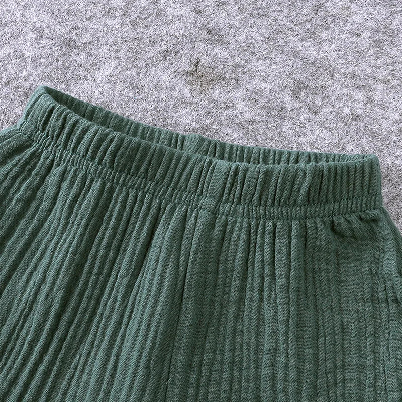 2025 Summer 100% Cotton Baby Boy Girl 2PCS Set Solid Short Sleeve Shirt Casual Toddler Suit 1-7T Unisex