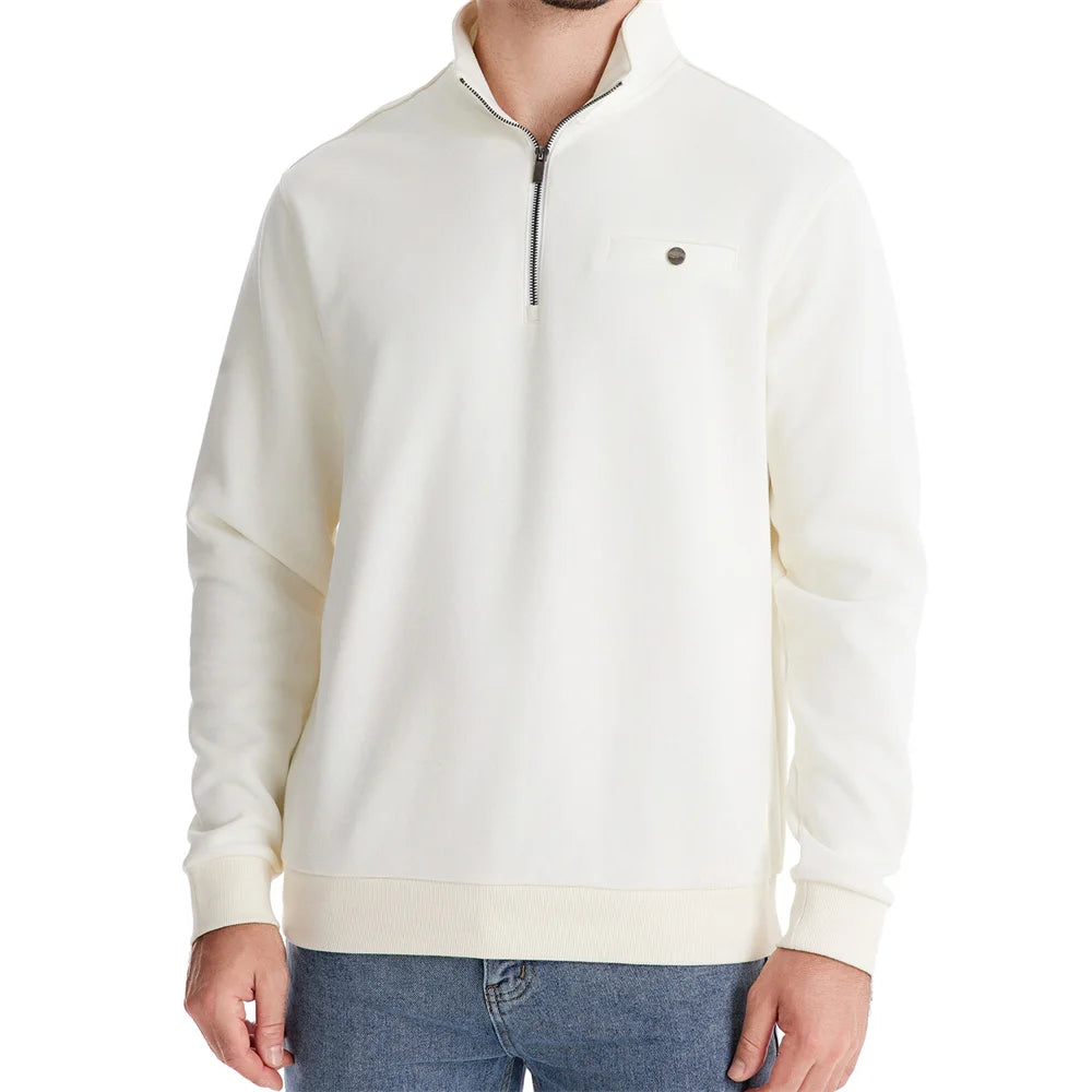 Men's Mock Neck Quarter-Zip Sweatshirts Causal Social Pocket Light-Weight Stand Collar Pullover Sweatshirt for Men
