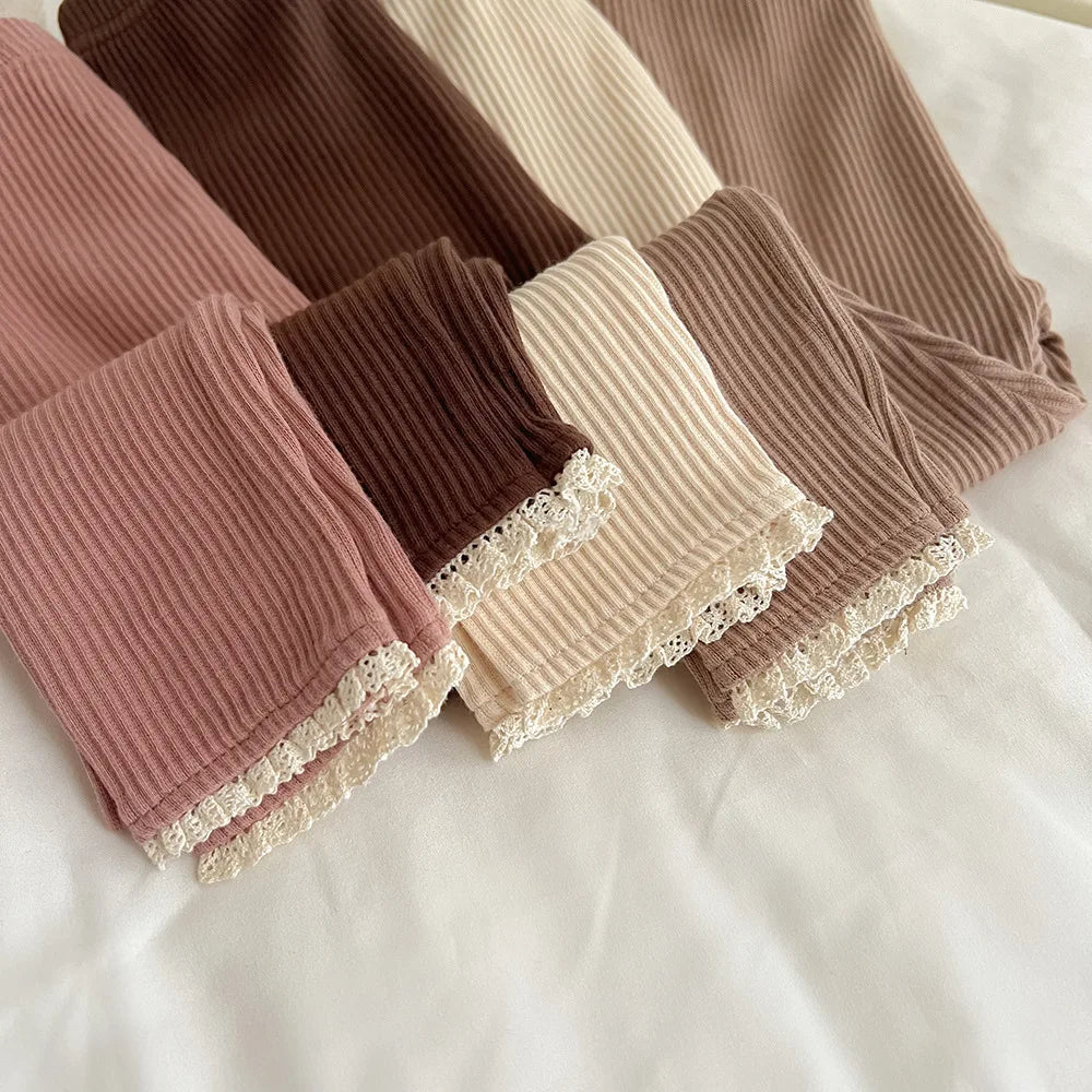 Skinny, elastische peuterlegging met kant en kant, basic bovenkledingbroek voor kinderen van 0-3 jaar