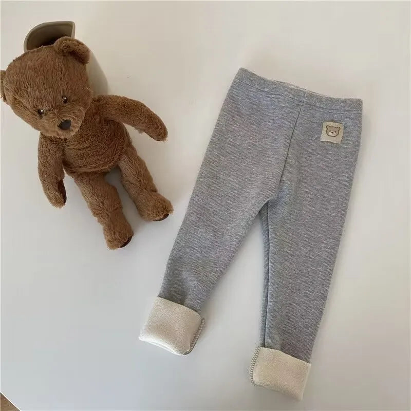 New Autumn Kids Leggings Girls Cute Bear Fur Padded Skinny Pants Children Warm Cartoon Elastic Leggings 4-6Y Girls
