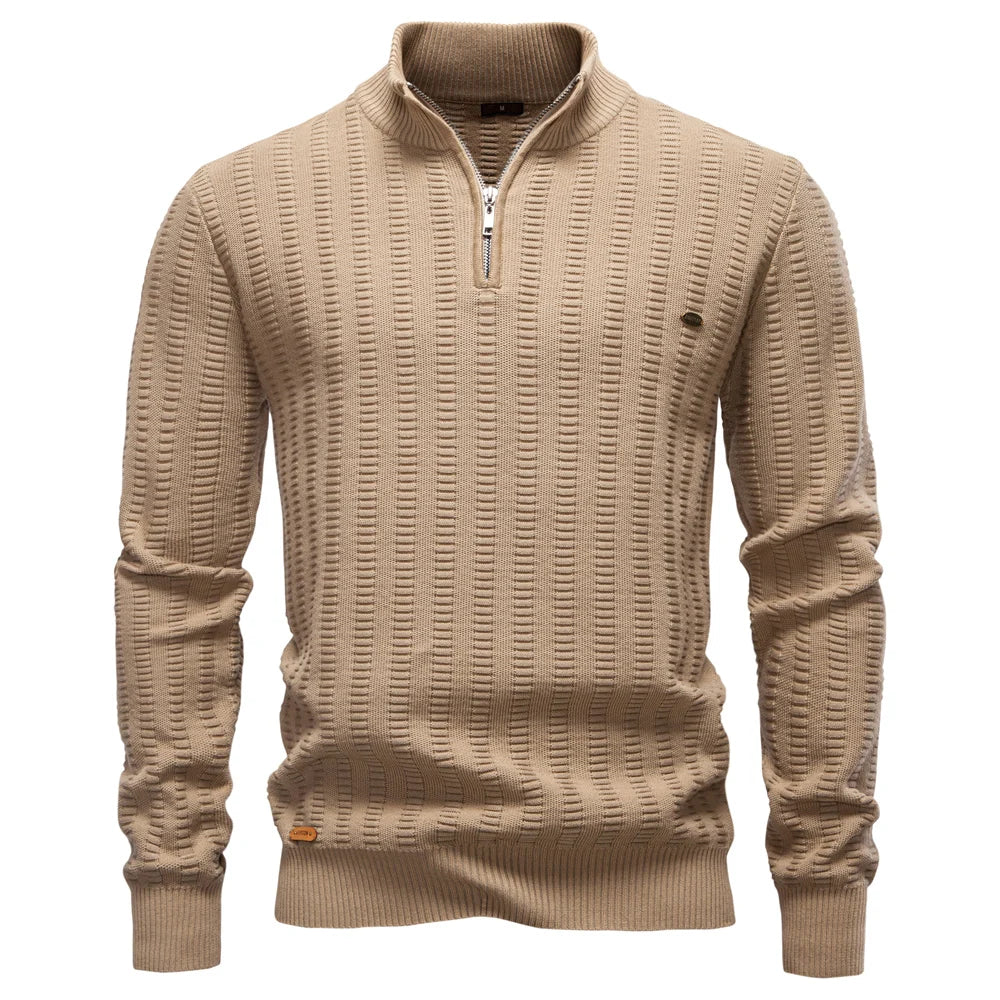 Men's Luxury Striped Pullover Style Cotton Knitwear Thickened Warm Crew Neck Winter Social Male Sweater