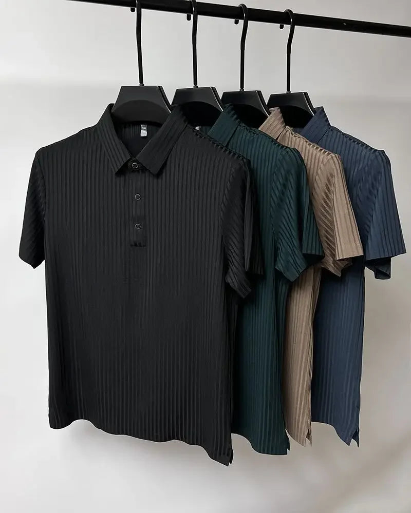Men's Ice Silk Summer Polo Shirt, Lapel, Hollow, Short-Sleeved, Breathable, Business Fashion T-Shirt, Male Brand Clothing