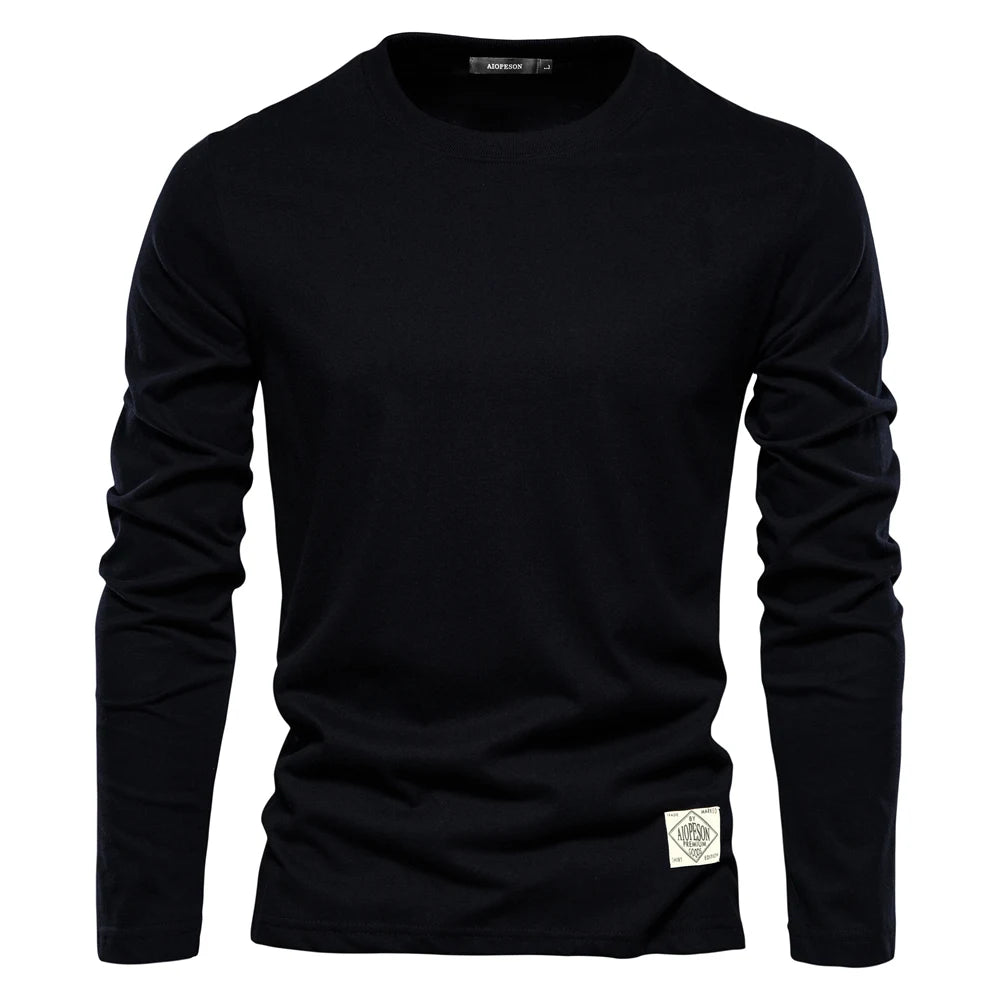 100% katoenen T-shirt met lange mouwen voor heren, effen, lente-informeel, heren-T-shirts, hoge kwaliteit herentops, klassieke kleding, heren-T-shirts