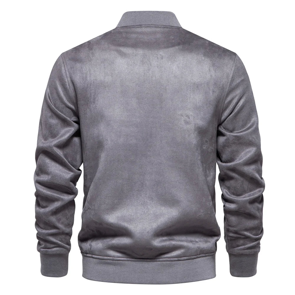 Men's Suede Button Up Bomber Jackets Crew Neck Button-Up Baseball Casual Business Outwear Jacket For Men