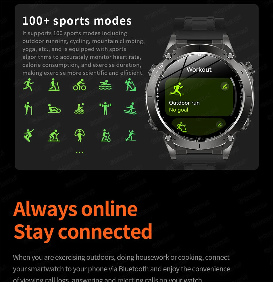 2025 New Rugged Military GPS Smart Watch Built-In GPS Tracker Compass Sports Fitness Tracking Smartwatch - Compatible with HUAWEI & Xiaomi IOS