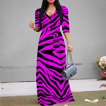 Women's V Neck Wrap Maxi Dress Casual 3/4 Sleeve Bodycon Dress Summer Dress with Belt