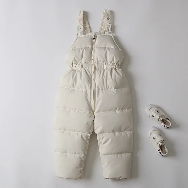 Unisex 2Pcs Winter Warm Children's Ski Clothes Set Thicken Fur Lining Hooded Coats & Overalls Set Snowsuit For Kids 2-5Y