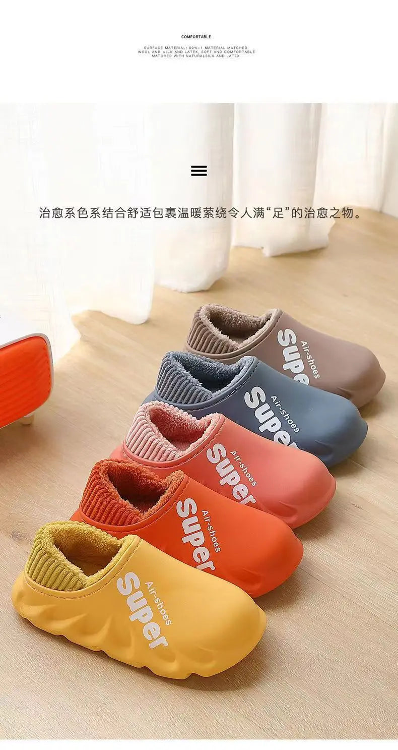 Unisex Winter Plush Sport Slippers Outdoor Waterproof Home Warm Fuzzy Slippers Suitable As Garden Shoes For Men & Women