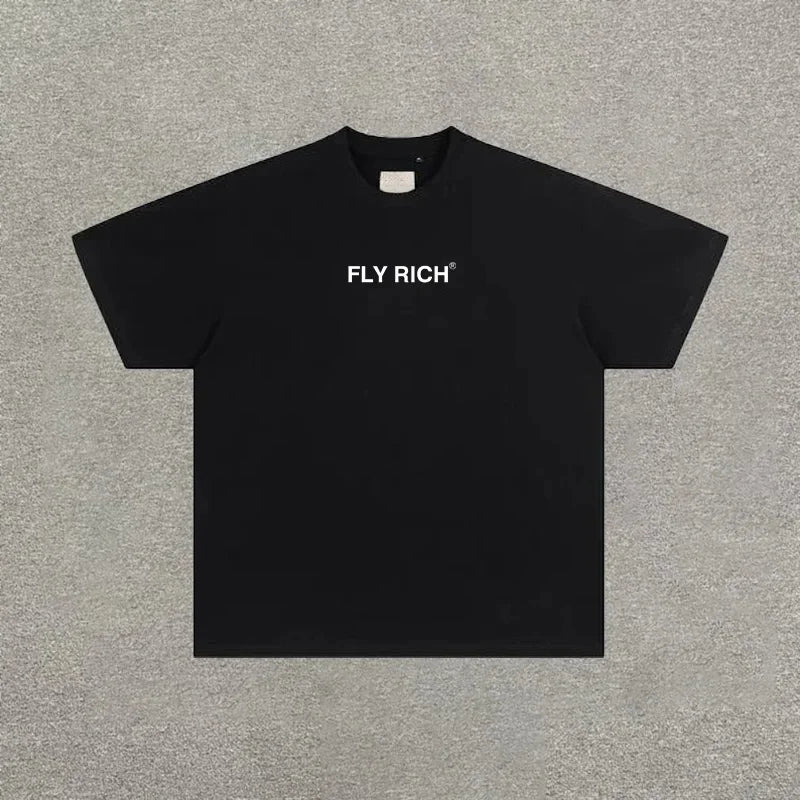 Unisex Fly Rich Graphic Print Casual 100% Cotton T-Shirt Women Y2K Summer Short Sleeve Oversize T-shirt Streetwear Tops