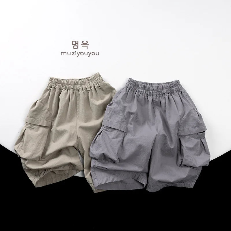 2025 Zomer Nieuwe Kinderen Casual Broek Katoen Jongens Veelzijdige Cargo Broek Effen Meisjes Dunne Losse Shorts Kinderen Outdoor Broeken 4-6Y Unisex
