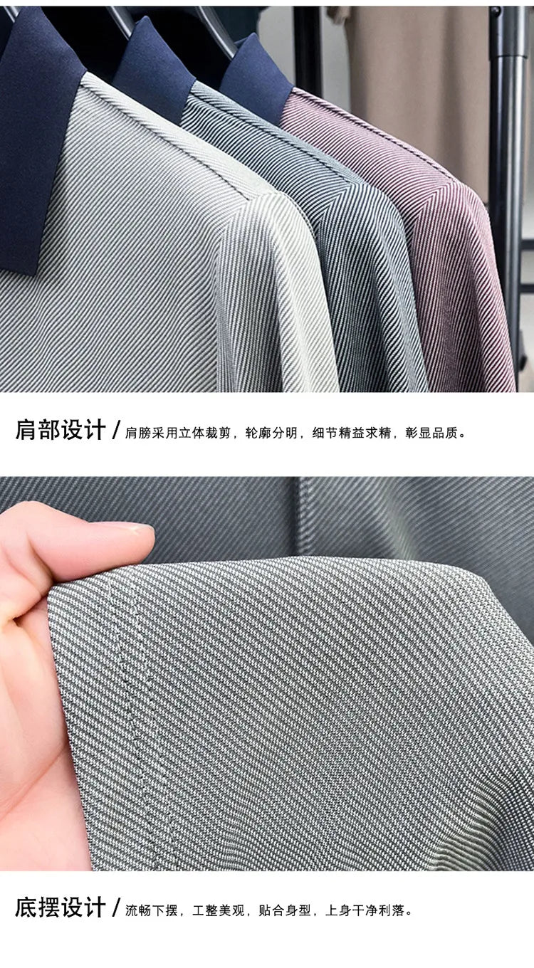 Men’s Breathable Polo Shirt – Stretch Fabric & Striped Design for Office/Casual Use Elastic Comfort and Classic Collar M-4XL