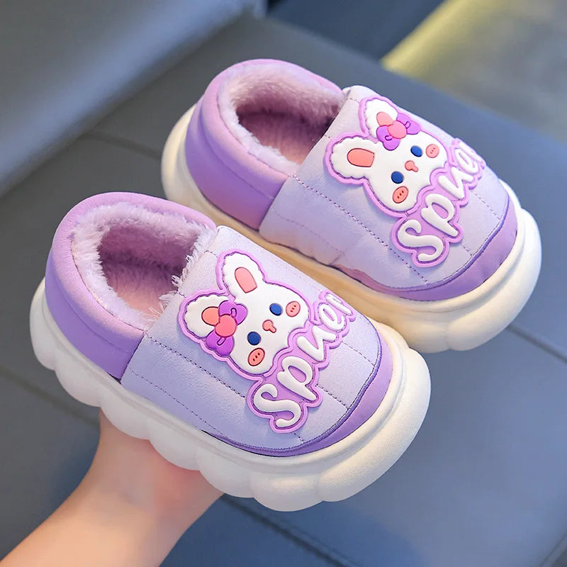 Kids' Slippers House Shoes Cartoon PU Leather Wrapped Heel Winter Shoes Warm Anti-Slip Shoes For Girls Size 24-36