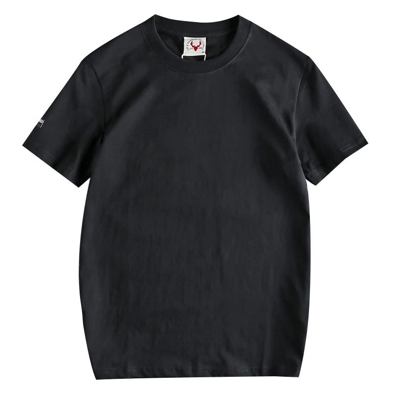 2022 Zomer Nieuw Amerikaans Retro T-shirt met korte mouwen en ronde hals, effen kleur, herenmode, eenvoudig, 100% katoen, gewassen, oude casual tops