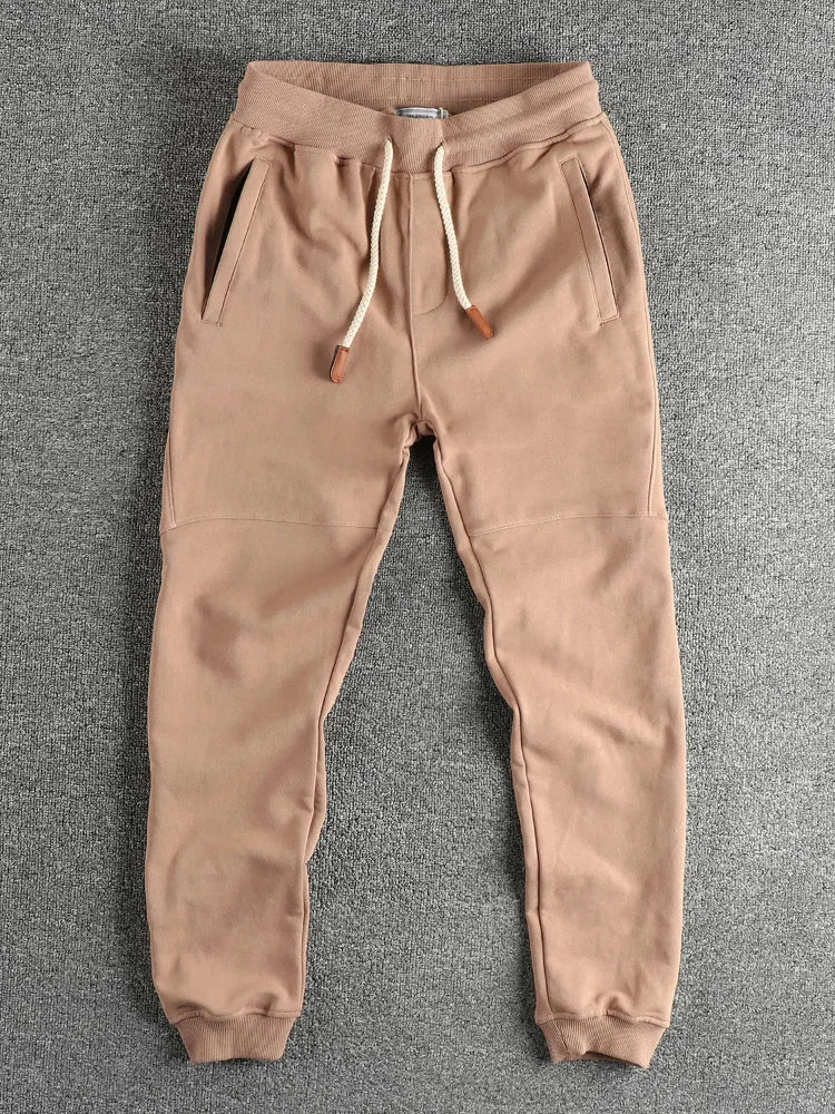 Herfst Nieuwe Amerikaanse Retro Badstof Effen Kleur Joggingbroek Heren Eenvoudige Gewassen Trekkoord Casual Sport Jeugd Enkelband Broek