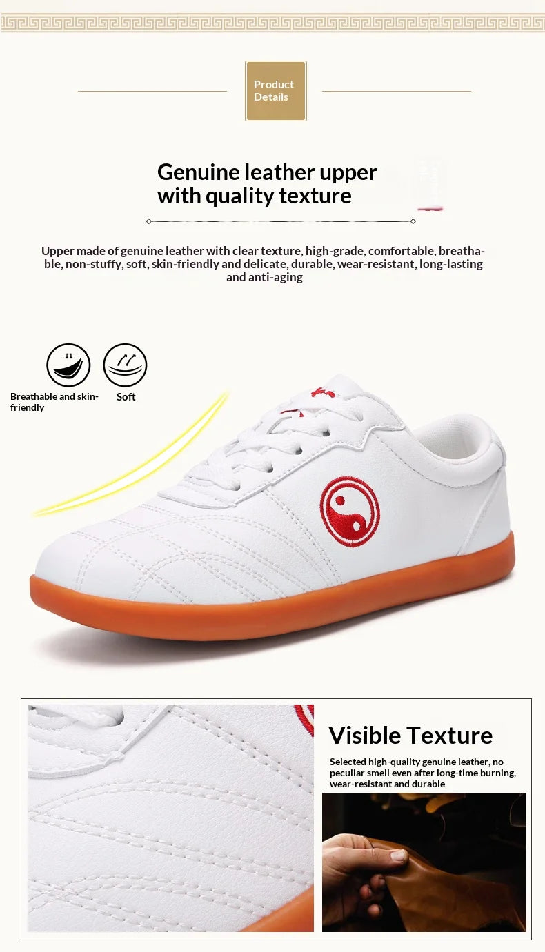 Women’s Genuine Leather Tai Chi Shoes – Breathable Cowhide Sole Martial Arts Training Shoes for Tai Chi, Qigong & Kung Fu