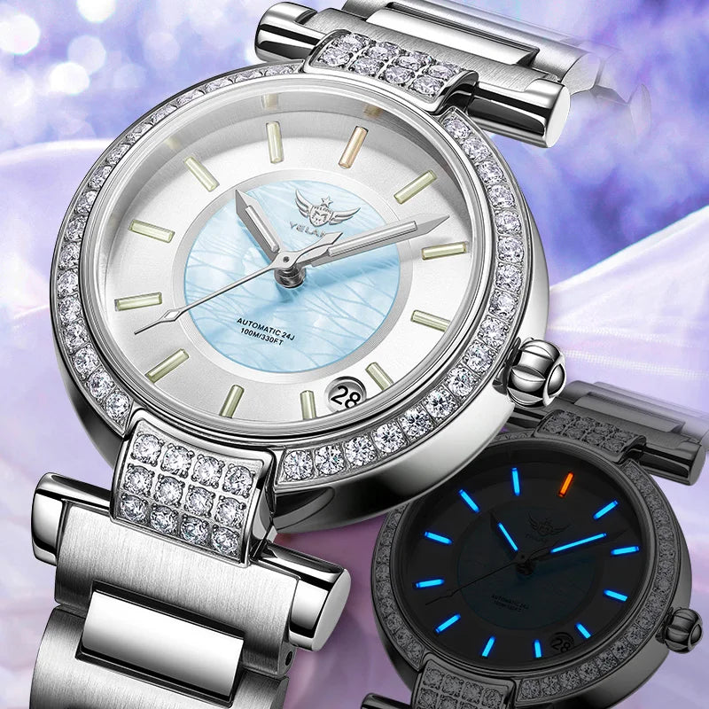 Yelang V1026 Women's Mechanical Watch – NH35 Japan Movement, 10 BAR Waterproof, Luxury Stainless Steel Wristwatch with Watch Ring – Reloj Mujer