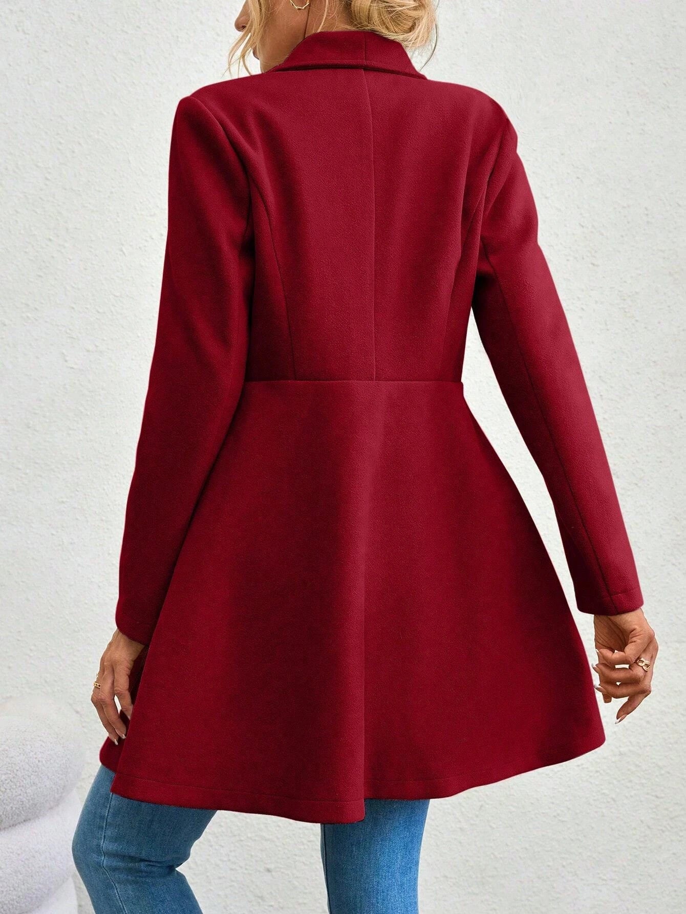 Women's Coats Winter Solid Colour Long Sleeve Lapel Button-Up Work Coats New Year Red Valentine's Day Gift Outer Wears