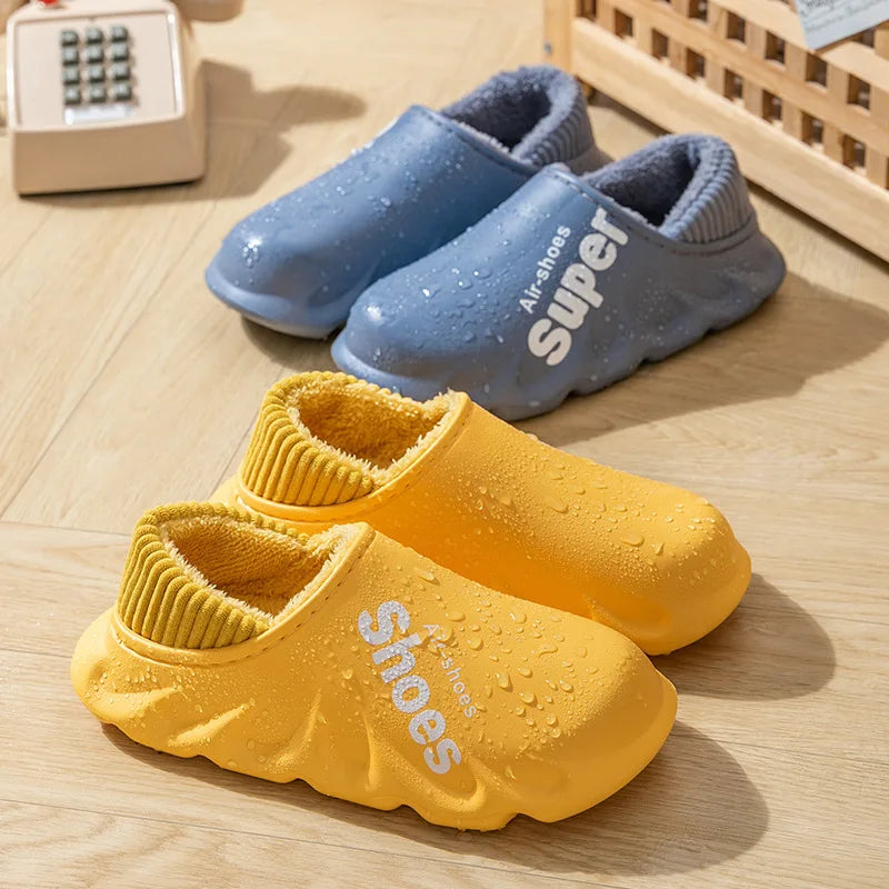Unisex Winter Warm Cotton Slippers Indoor and Outdoor Waterproof Walking Shoes Fluffy Non-Slip Sandals For Women & Men