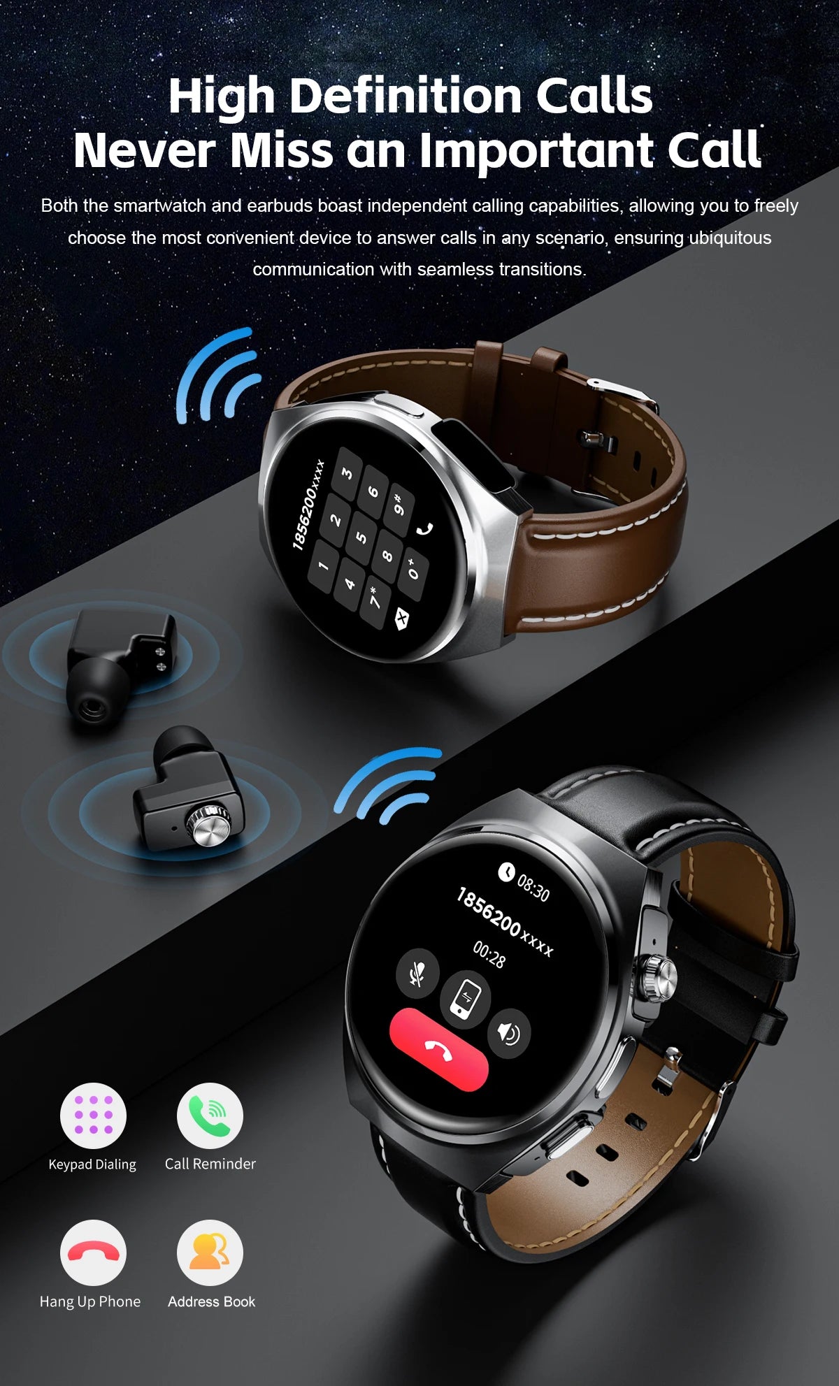 NFC Smart Watch Headset Two In One NFC Multiple Sports Track Health Monitor Sport Tracker Custom dial Watch - Compatible with HUAWEI, & Xiaomi IOS