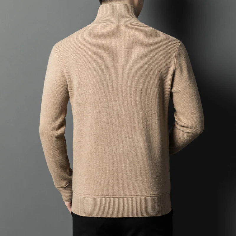 Men's Solid Colour Autumn Long-Sleeved Stretch Warm Cardigan, Daily Jacket Sizes M-4XL