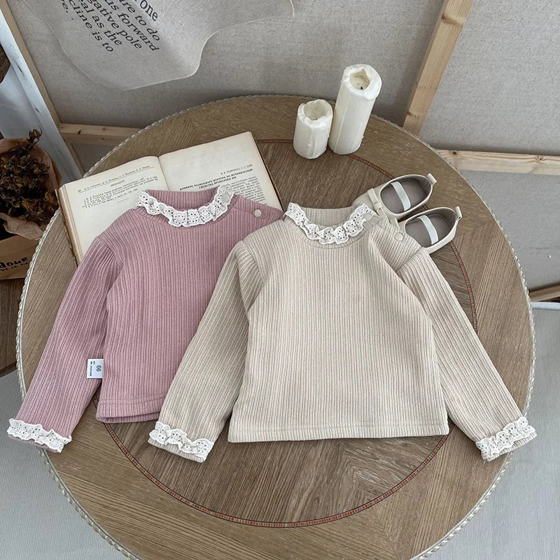 Winter Baby Blouse Infant Girls Boys Shirt Thicken Cotton Fur Lining Base Tops Unisex