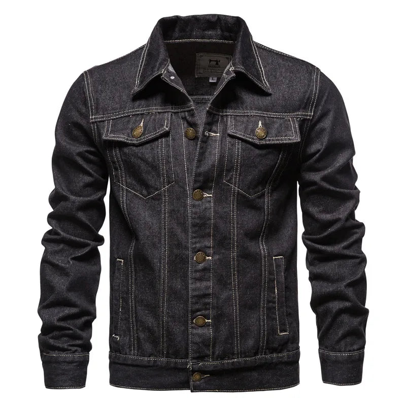 Cotton Denim Jacket Men's Casual Solid Colour Lapel Single Breasted Jeans Jacket Autumn Slim Fit Quality Men's Jackets