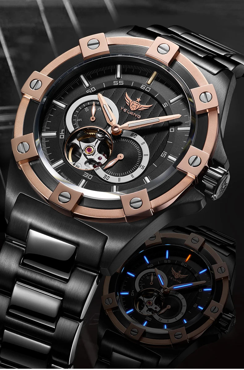 Yelang V1024 Men's 44mm Automatic Mechanical Watch Luminous 100m Water Resistant Japan Miyota 82S7 Movement Stainless Steel Band