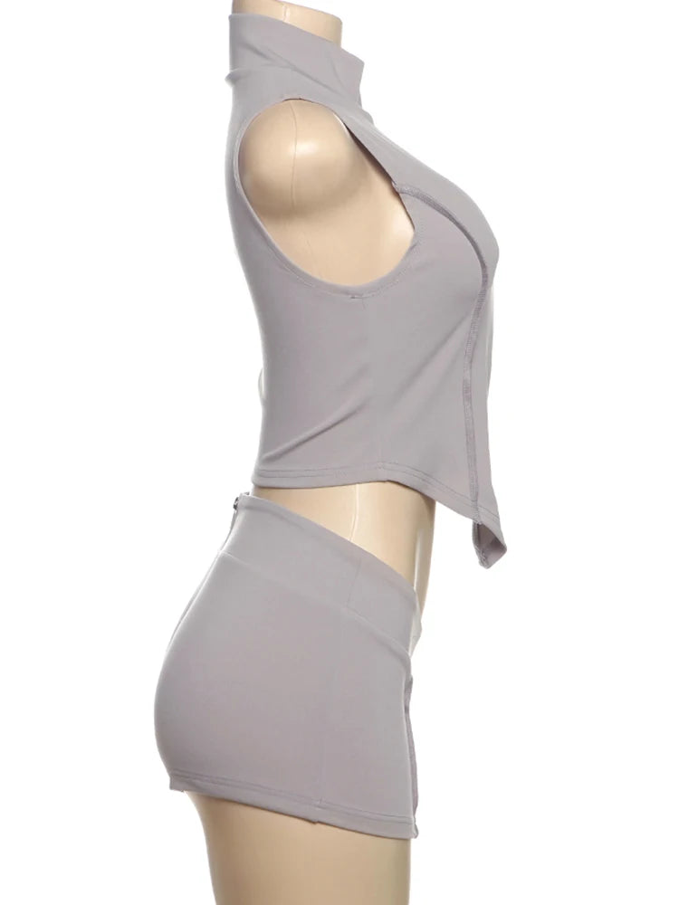 Lijnen Patchwork 2-delige set Dames Rits Cardigan Onregelmatige Crop Top + Skinny Peach Hip Shorts Eenvoudige Sportieve Straatkleding