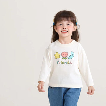 New Spring Girls Boys Cute T-shirt Kids Cartoon Letter Star Flower Undershirts Children Thin Style Bottoming Shirt 7T Unisex