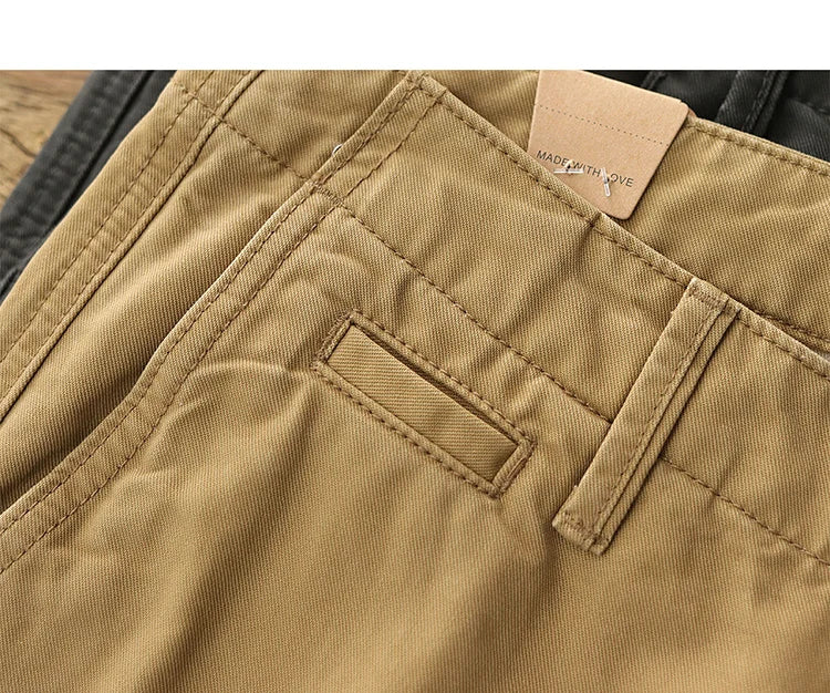 Spring Autumn New American Retro Twill Amekaji Chino Cargo Pants Men's Simple 100% Cotton Washed Straight Casual Trousers