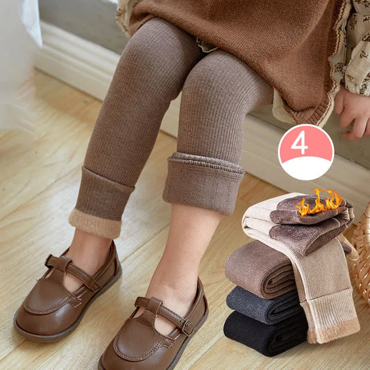 New Autumn Kids Leggings Infant Girls Solid Colour Pit Strip Render Pants Toddler Fleece Padded Warm Trousers 1-3Y Girls