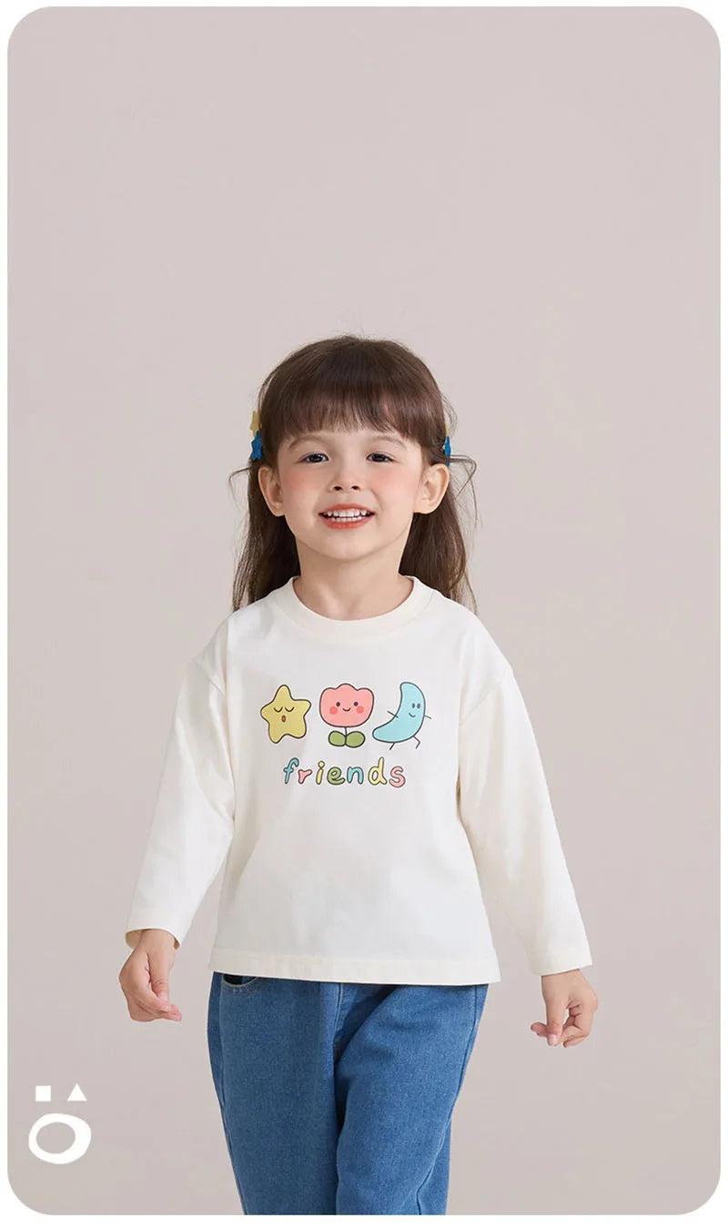 New Spring Girls Boys Cute T-shirt Kids Cartoon Letter Star Flower Undershirts Children Thin Style Bottoming Shirt 7T Unisex