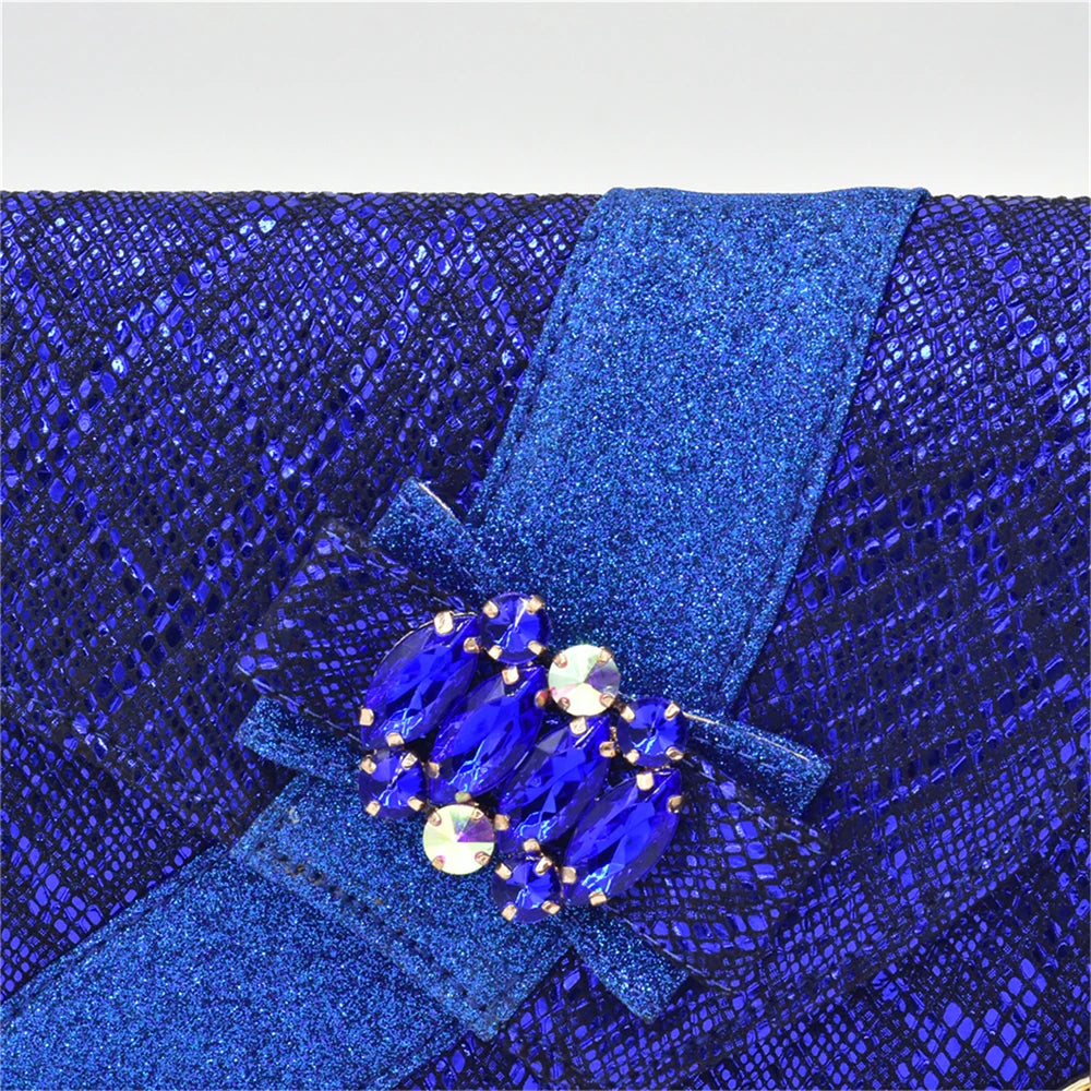 Women's Elegant Medium Heeled African Ladies Shoes and Bags Decorated with Rhinestone for Ladies' Luxury Pumps