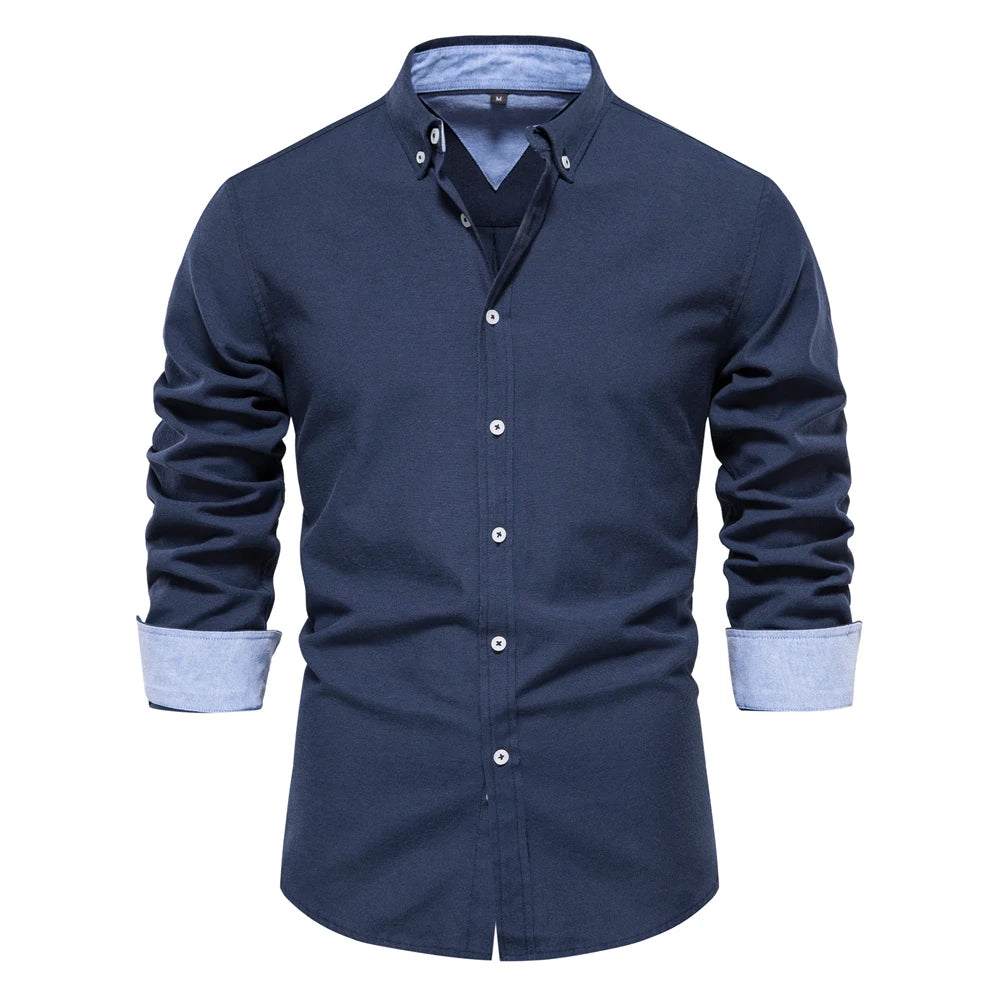 2023 New Autumn Cotton Men's Oxford Shirt Long Sleeve Button Down Social Business Casual Shirts for Men