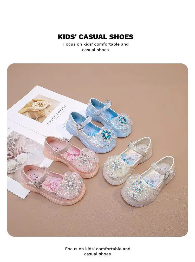 Disney Children High Heel Princess Elsa Party LED Light Shoes Summer Girls Sandals Baby Girls Crystal Blue Pink Shoes 23-34