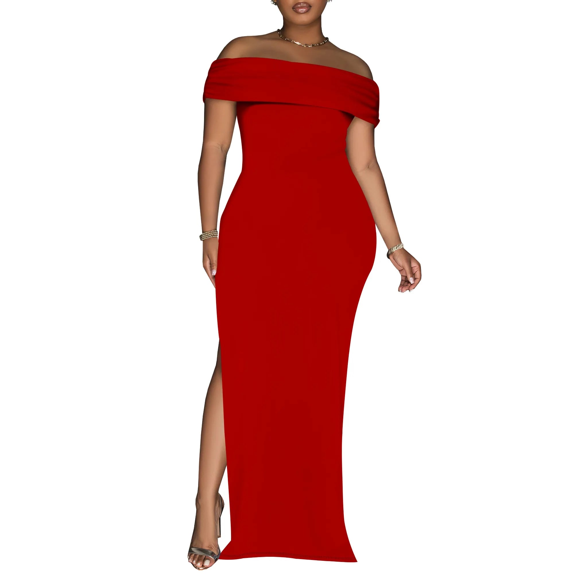 Women's Summer Sexy Bodycon Maxi Tube Dress Strapless Side Slit Long Going Out Casual Elegant Cocktail Party Dresses