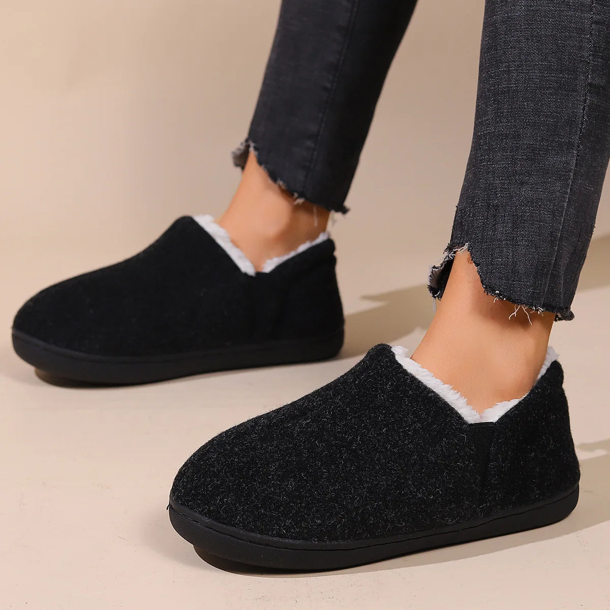 Unisex Warm Fuzzy Lined House Slippers With Comfort Memory Foam Cotton Shoes Non-Slip Fur Flat Footwear For Indoor and Outdoor Use