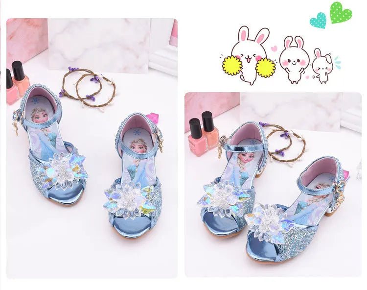 New Elsa Shoes For Girls Cartoon Leather Children Shoes Frozen Princess Kids Shoes Girl Sandals Dress Snow Queen Sandal Koreans