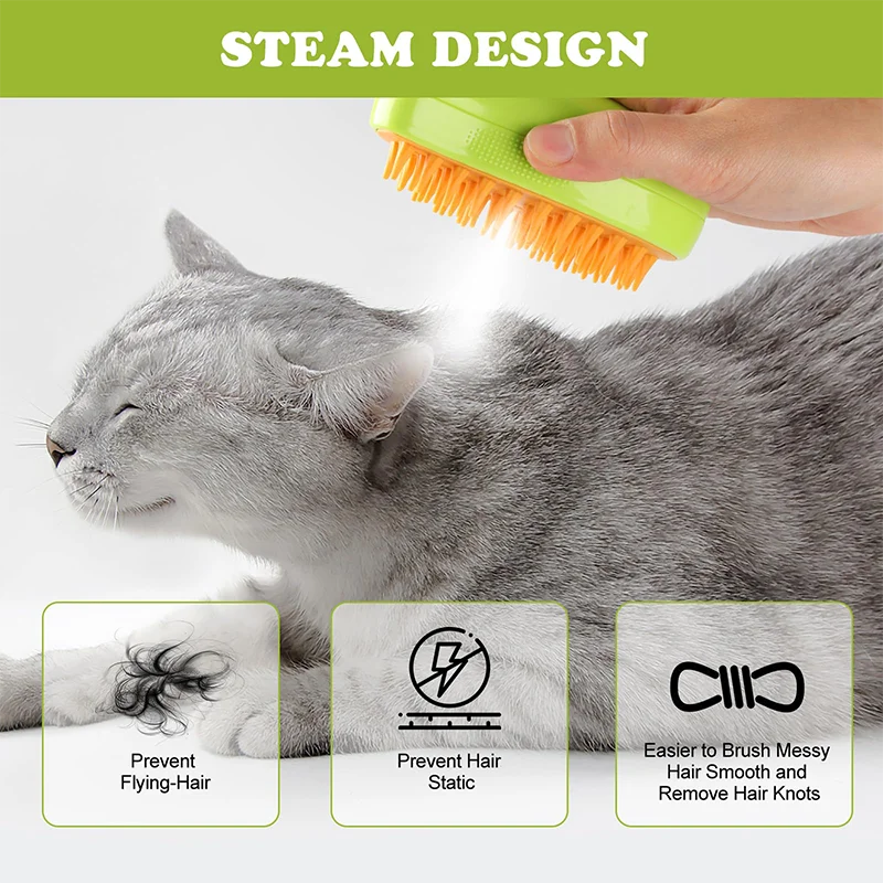 Steamy Dog Brush Electric Spray Cat Hair Brush 3 In1 Dog Steamer Brush for Massage Pet Grooming Removing Tangled and Loose Hair