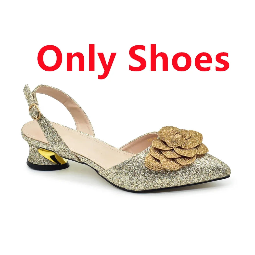 Designers Ladies Luxury Italian Party Shoes and Bag Set for Women Rhinestone-Decorated Suitable for Bride's Wedding